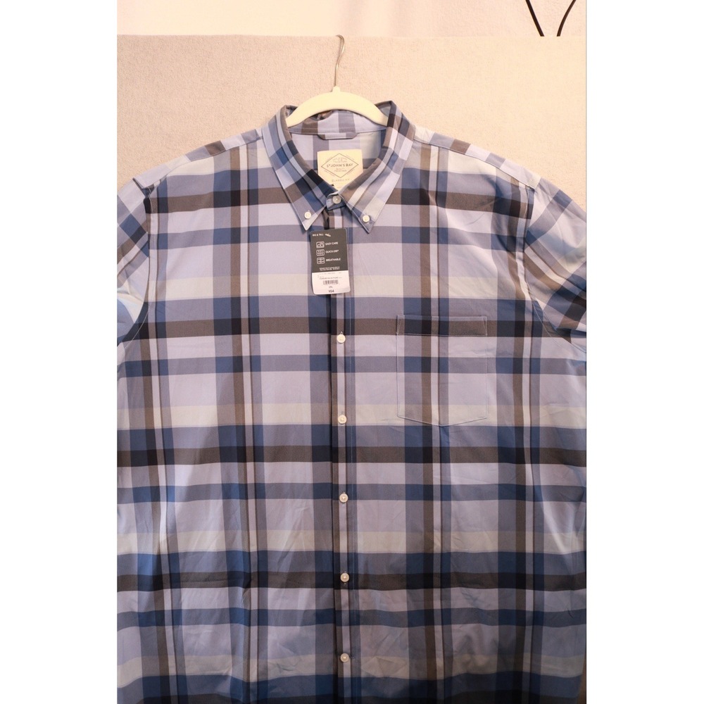 St. John’s Bay Shirt Men 2XL Big & Tall Blue Plaid Classic Fit Quick-Dri NWT